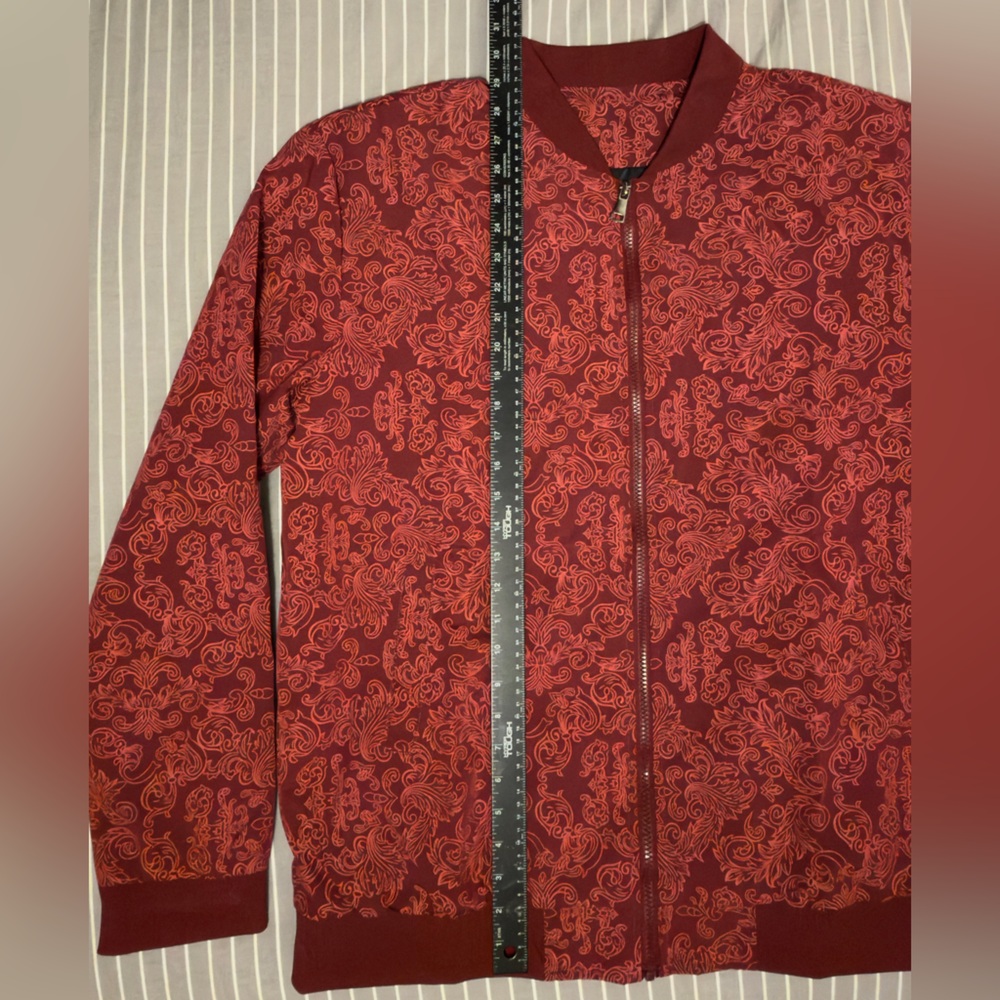 Red Patterned Zip-Up Jacket - Picture 4 of 8